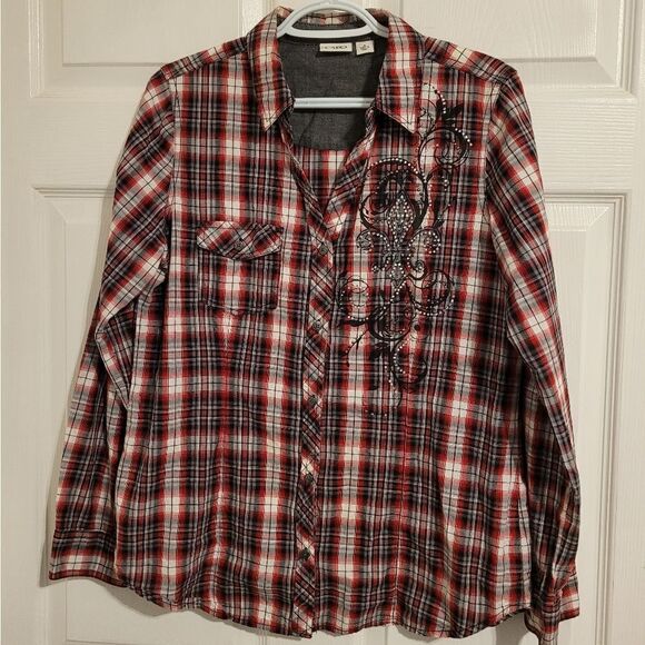 Cato plaid shirt with rhinestone studs - Picture 1 of 8